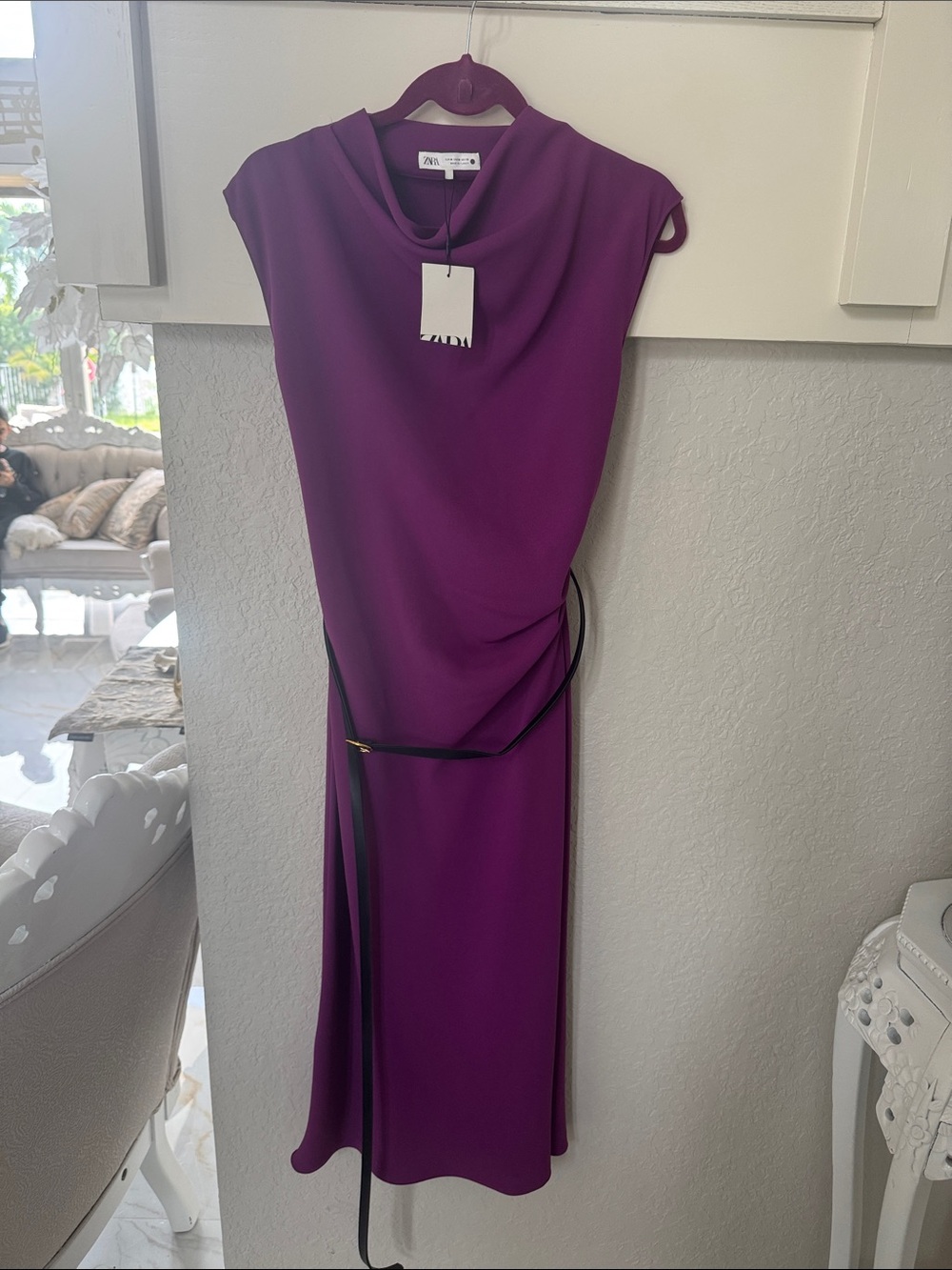 ZARA Purple Maxi Dress with Slim Belt